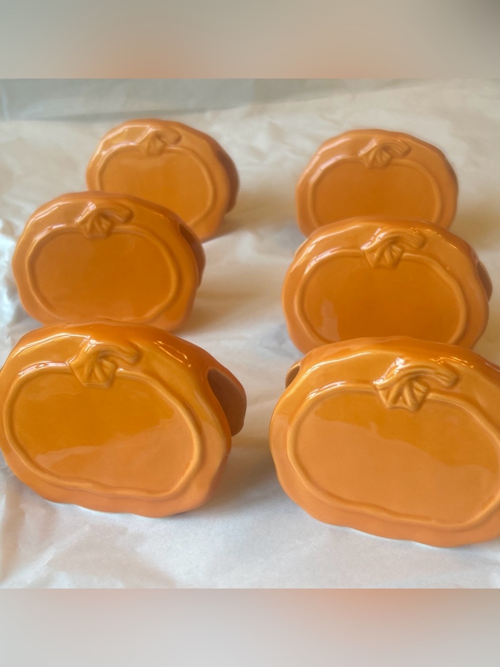 Orange Ceramic Pumpkin Place Cards/Food Labels Set of 6 Fall Table Setting